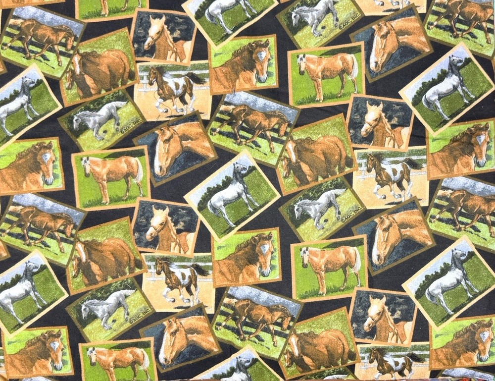 David Textiles Flannel Fabric Horse Horses Framed 44″ x 44 ” ***1+ yards
