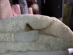 Vintage Ivory Embroidered Lace Tulle Fabric Floral Mesh Bridal Wedding 6 Yards