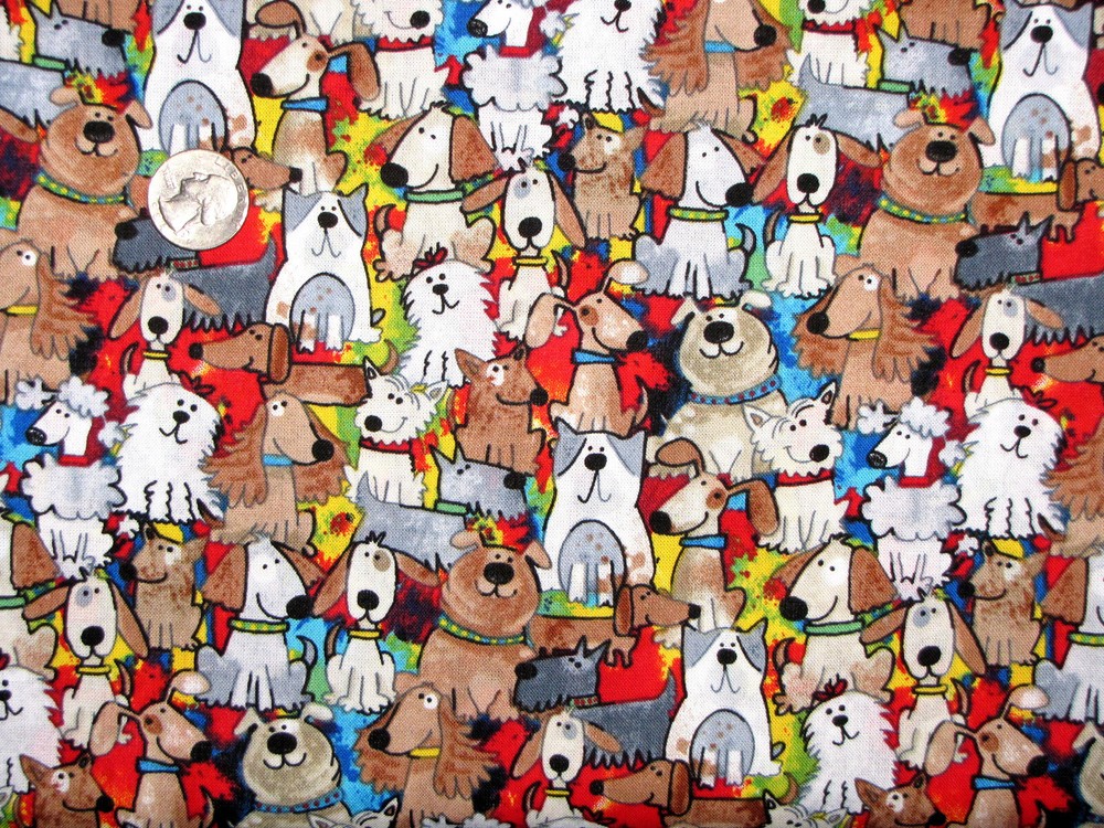 Dog Animal Fabric 2 Pc Lot (18″&14″ Lengths) Dogs Packed Cotton Hi Fashion C7615
