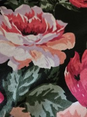 VTG Rose & Flowers On Black One Way Stretch Poly Blend Fabric 2 Yards X 68″Wide
