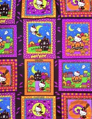 Hello Kitty Halloween Fabric Blocks Scenes Wirch Pumpkin BTY x 43″