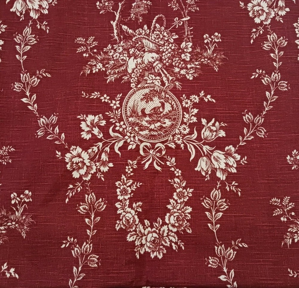 Waverly COUNTRY HOUSE TOILE French Country Fabric Red Cream Pastoral Design 2yd+