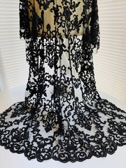 Helena-B BLACK Embroidered Damask Pattern with Faux Pearls and Beads on Mesh La