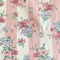 1 YD Vintage Polished Cotton Floral Stripe Fabric Pink Moire