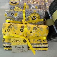 Fabric Central Sunny Collection Fat Quarter Eighths Charm Pack Lot Yellow Grey