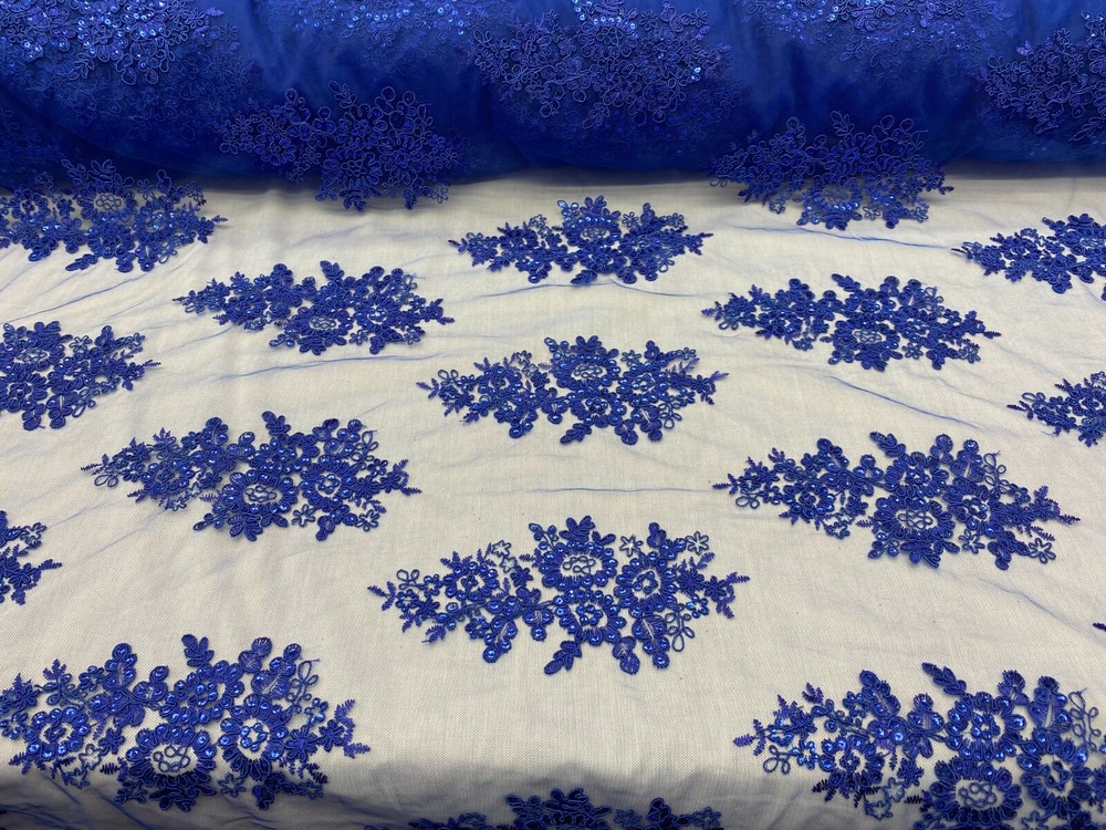 sequin lace fabric with embroderies on mesh