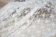 Retro Style Light Beige Floral Cotton Embroidered Mesh Lace Fabric By the Yard