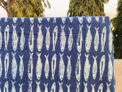Indian Indigo Blue Block print Cotton Fabric, curtain fabric, dress material