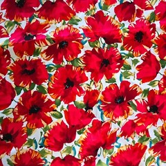 Red Floral Fabric Poppies Flowers Minerva Jardin Remnant Stretch Cotton Sateen
