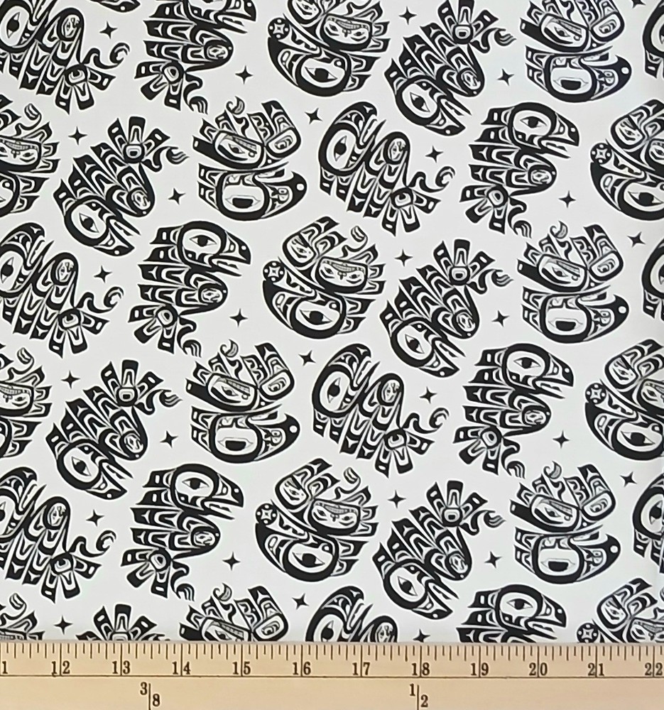 Cotton Eagle’s World Native American Motifs White Fabric Print by Yard D463.81