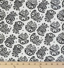 Cotton Eagle’s World Native American Motifs White Fabric Print by Yard D463.81