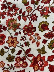 Waverly Floral Fabric Cotton Ivory Brick Red Green Black Heavy 54.5″ x 48″