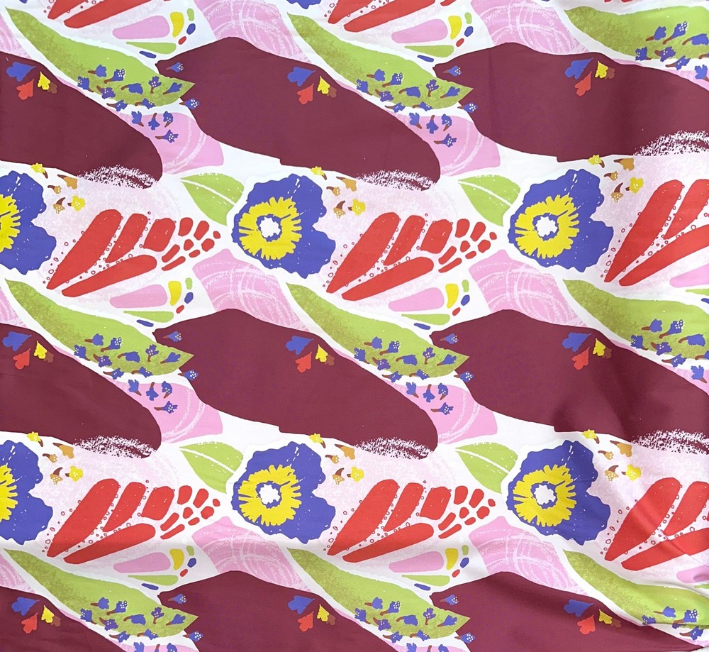 African Stretch Cotton Satin Fabric- Pink, Brown, Green “Sweet Thistle”, Per Yd