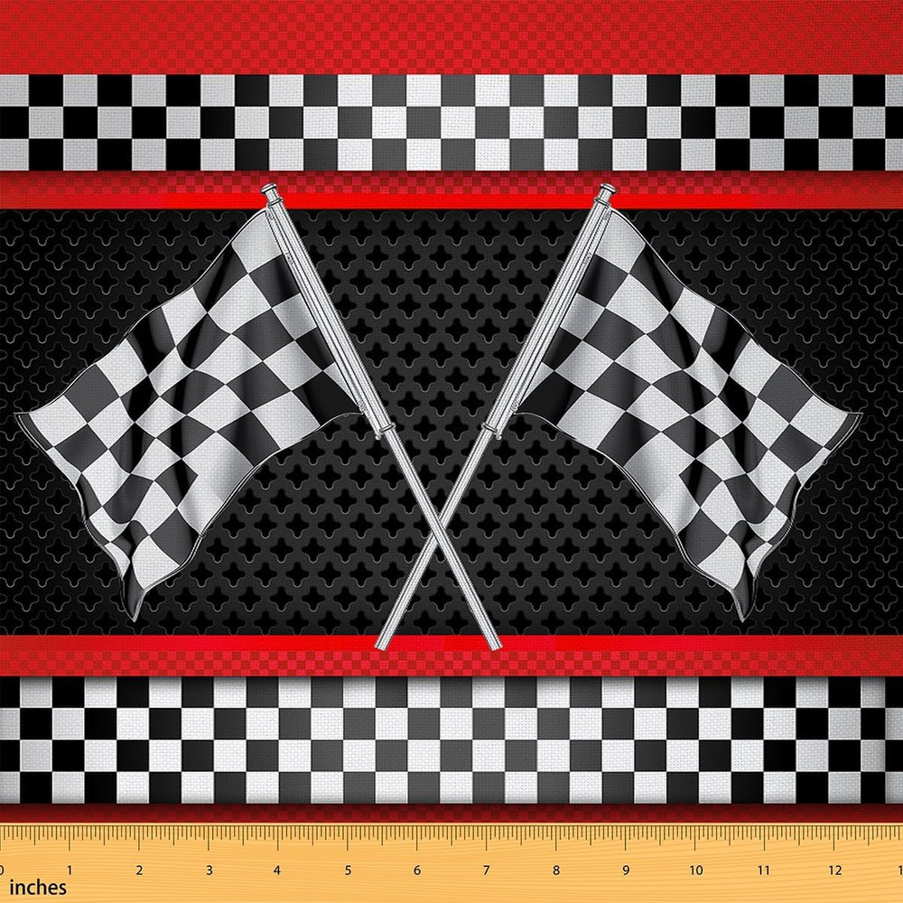 Modern Race Car Fabric by the Yard Black White Checkerboard Flag Fabric for Sewi