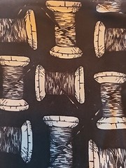 Knit Fabric Thread/Spool Print Navy Background Two Yards