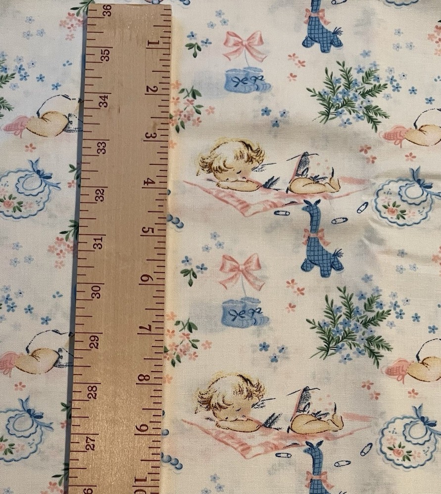 Vintage OOP Unbranded Baby with Toys Themed Cotton Fabric Nursery 16”x 43” NOS