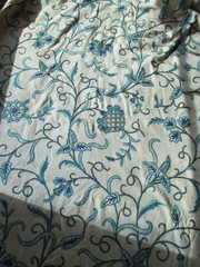 NOS Vintage Turquoise Aqua Crewelwork Fabric by the Yard 6 2/3 Yards Available