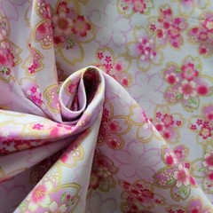 Larger Sakura Flowers w/ Met. Gold on Palest Pink – Japanese Cotton Shirting