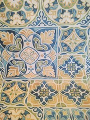 Sage Green Peacock Blue Wheat Gold Tile Design Upholstery Fab Bryant Ind. 54″
