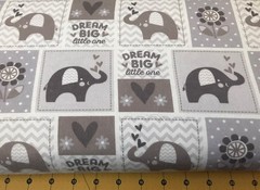 Dream Big Little One on Gray Flannel fabric sold by the yard #2360