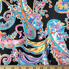 Colorful Paisley Watercolor on Black Hammered Satin – Gorgeous! OEKO-TEX