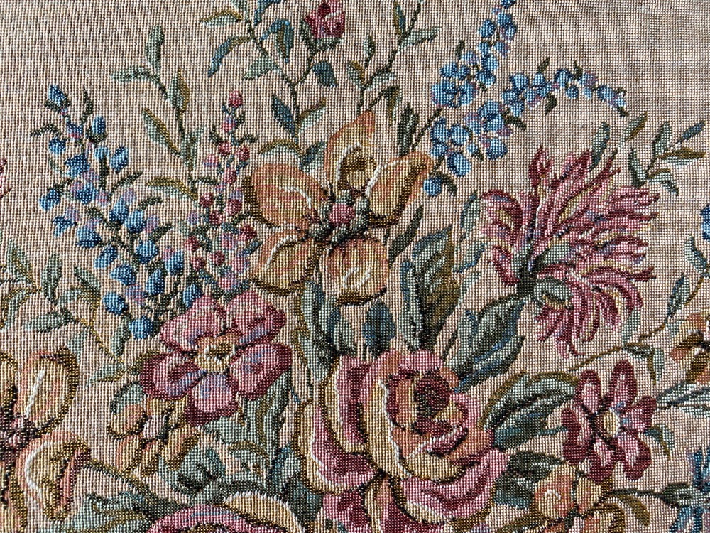 FRENCH TAPESTRY~Floral Embroidered Panel~ANTIQUE VINTAGE~Vase Flower Arrangement