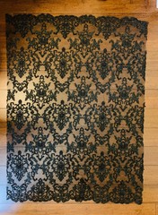 Helena-B BLACK Embroidered Damask Pattern with Faux Pearls and Beads on Mesh La