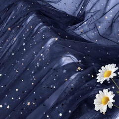 Horbaunal Navy Blue Glitter Tulle Fabric Rolls 54 1 Yard, Blue-star&moon