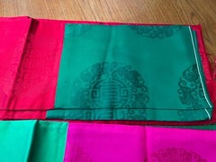 2 Pcs Korean Trad: Double-Sided Silk? Fabric 76″x58 each, Red/Green/Fuchsia New