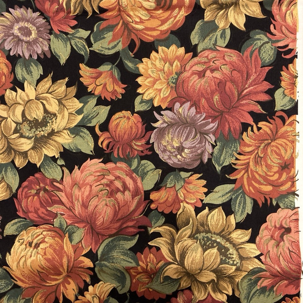 Cranston Print Works Fall Floral Vintage All Over Floral Black BG 2 yd x 45 w