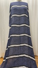 100% Silk Georgette Blue Snakeskin & Border Stripe Fabric By The Yard 46 ” Wide