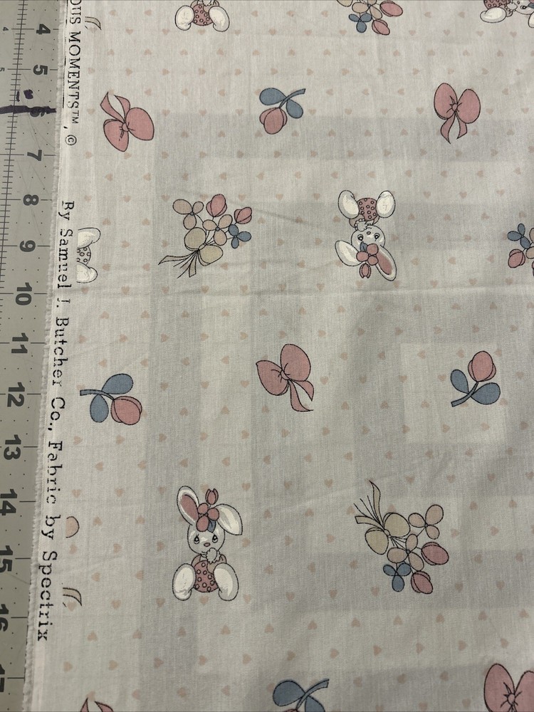 Precious Moments Pink Hearts Bunny SamB 1/2 Yard Spectrix Cotton Fabric – New