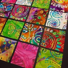 EMBROIDERED BATIK (16) 4″ Fabric Charm Squares, For Crafts-Quilts-Tote Bags, etc