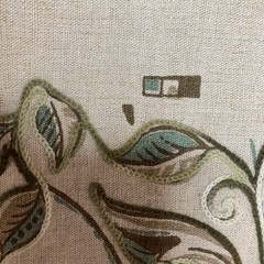 VTG Hand-Printed Crewel Fabric Sample Linen Rayon Blend Smithson Inc 35” X 26”