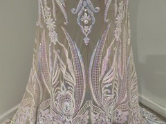 Nude Pink Blue Iridescent 4way stretch sequins Lace fabric 50” Width 1 Yard