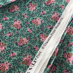 VIP CRANSTON PRINT WORKS SAGE GREEN BACKGROUND MINI PINK FLORALS FABRIC 2 YARDS