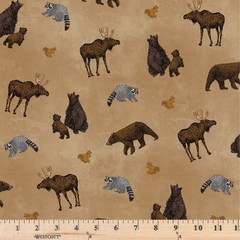 Pine Grove Animal Toss Tan C15931-TAN 100% Cotton Fabric By the half yard