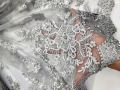 Silver Beaded Lace Fabric By The Yard 3d Floral Flowers Embroidery Sequins Prom