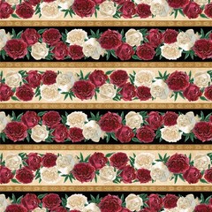 Wilmington Prints – Crimson Blooms – Repeating Border Stripe – Multi, Fabric BTY