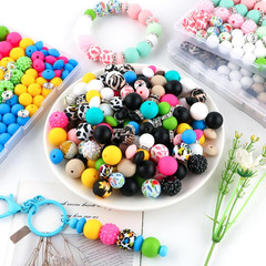 118Pcs Mixed Black White Oat Acrylic Rhinestone Spacer Print Silicone Beads for