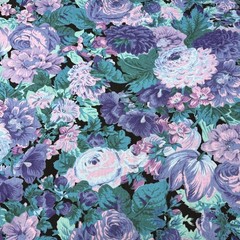 Vintage Peter Pan Fabric Purple Pink Flowers Over 4 Yards Garden Floral