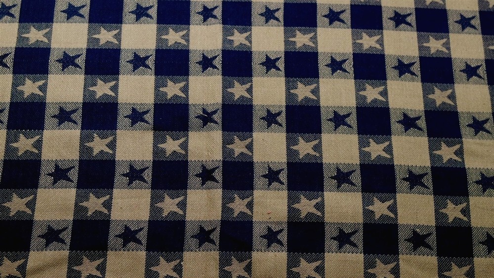 Vintage Primitive Navy Blue Tan Plaid Homespun Americana Patriotic Quilt Fabric