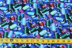 By 1/2 Yd, Packed Green Red Blue Thread-Spools Quilt Cotton/Jo-Ann/Sewing,P5385