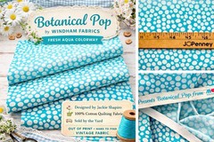 Botanical Pop Aqua Dot Fabric Windham Jackie Shapiro 1 Yard OOP Cotton Quilting