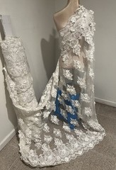 Off White 3D Beaded Sequins Embroidered Lace Fabric 50” Width Sold By The Yard