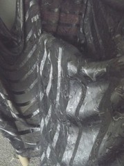 GREY SILVER MARBLED SATIN STRIPE CHIFFON, BORDER PRINT, FABRIC, SHEER, NEW, AUST