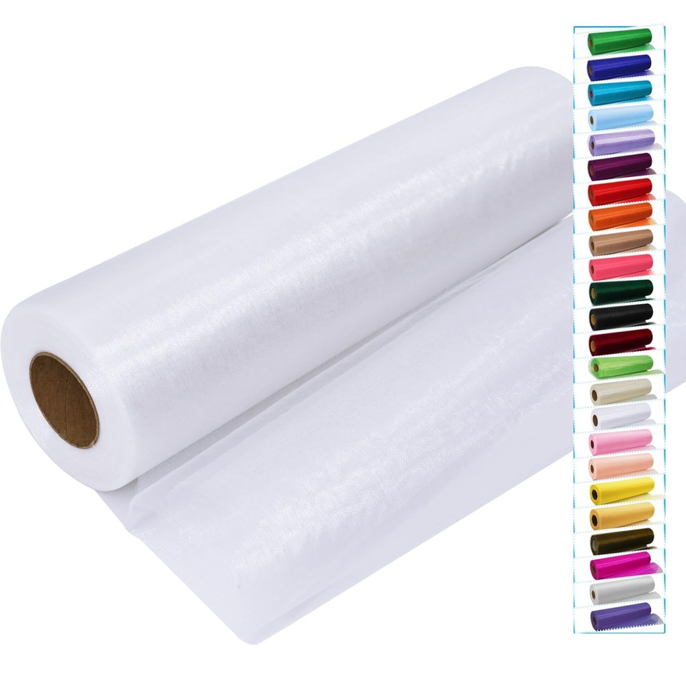 White Tulle Crystal Organza Fabric Rolls 12 Inch by 50 Yards (150 feet) Sheer…