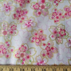 Larger Sakura Flowers w/ Met. Gold on Palest Pink – Japanese Cotton Shirting