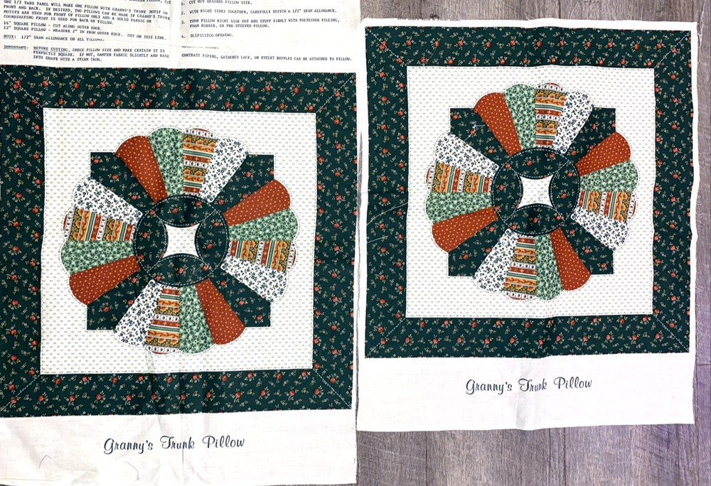 Vtg Cotton Fabric Panels Pillow Top VIP Cranston Print Works Granny’s Trunk