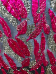 Hot Pink & Gold Velvet Burnout on chiffon Fabric By the Yard 42″ Wide